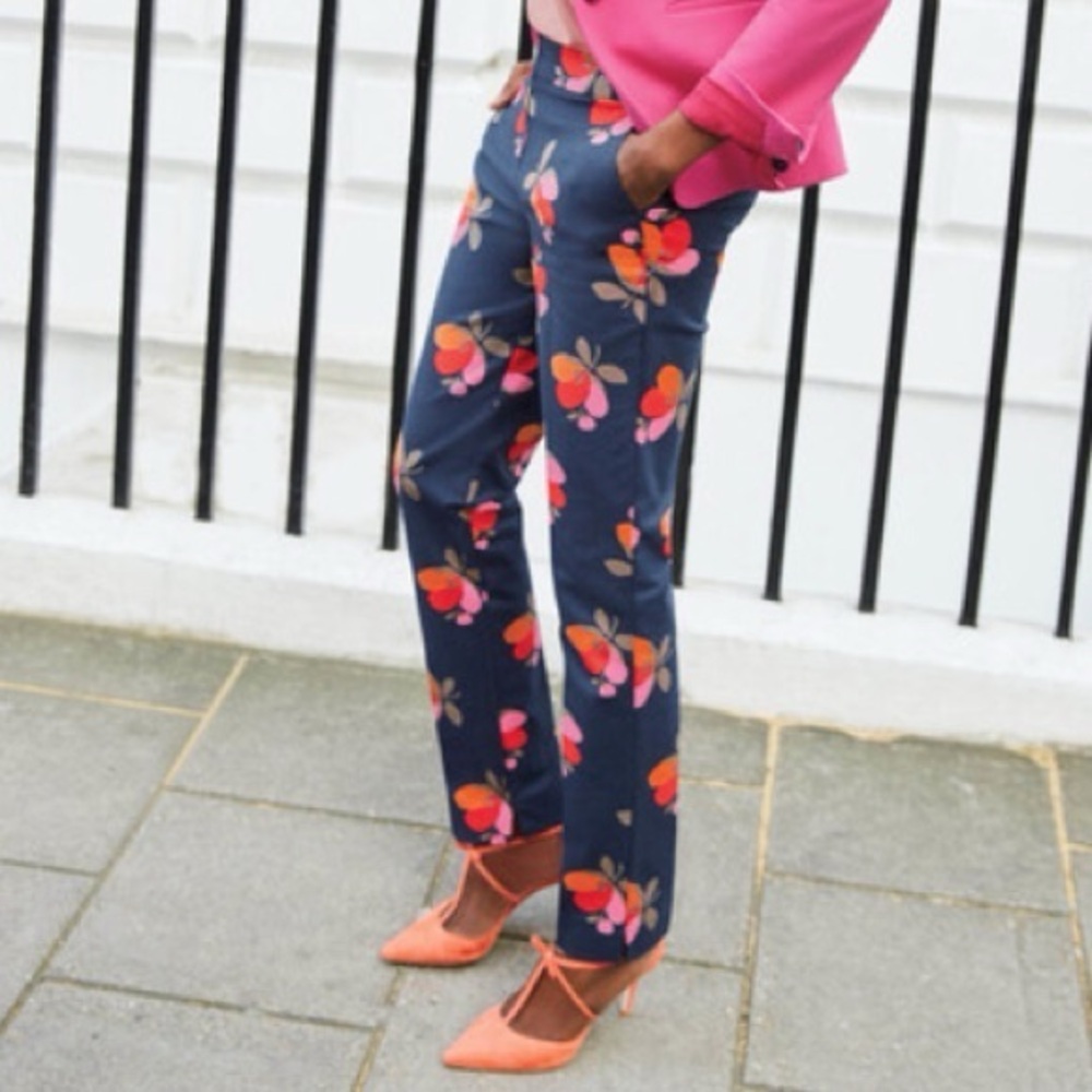 Boden Richmond Navy Blue Floral 7/8 Trouser Pants Petite 2P